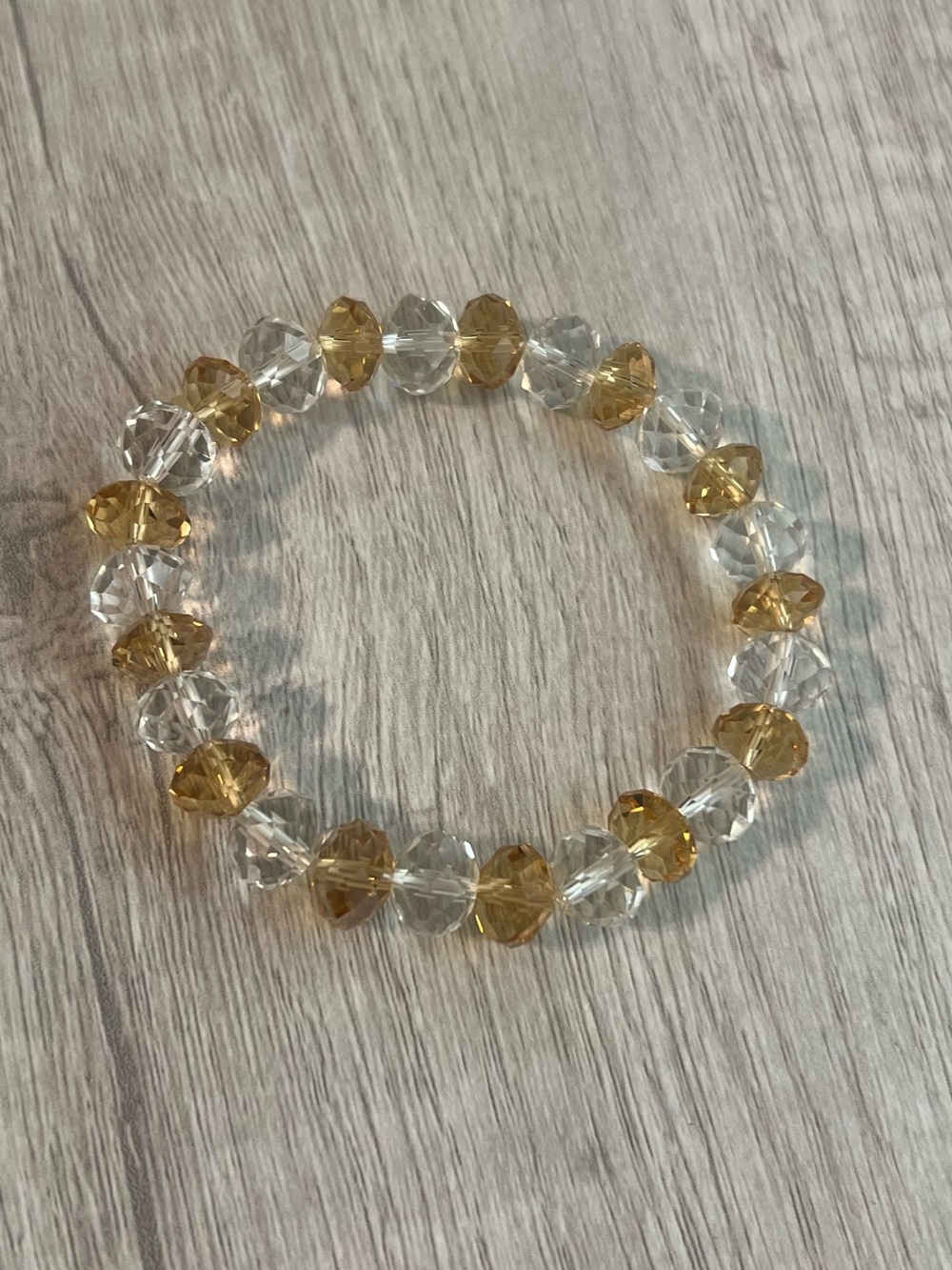 Faceted Crystal Beaded Stretch Bracelet - Clear & Champagne Gold